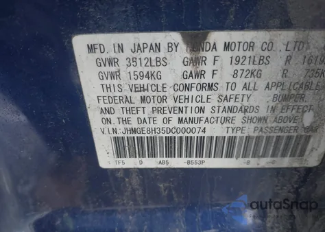 2013 Honda Fit z USA, uszkodzony, nr VIN JHMGE8H35DC000074